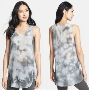 Eileen Fisher Pearl Crystalline Cotton Silk V Neck sz M